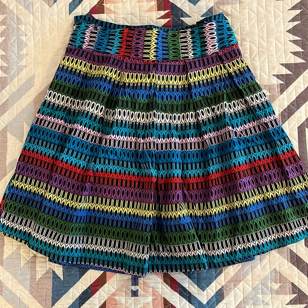 Geometric Print Striped Pleated Skirt